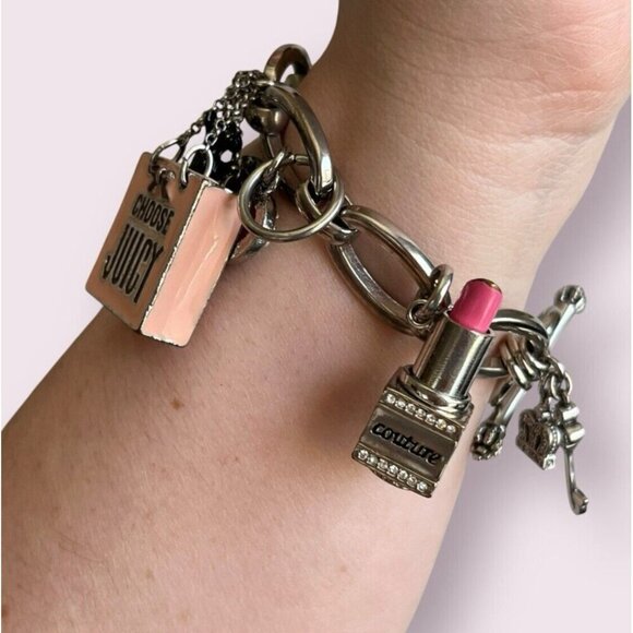 Juicy Couture Charm Bracelet Lipstick Scottie Dog Bling Y2K 90s Pink Mean Girls - Picture 2 of 16